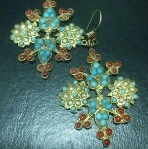 Turquoise and pearl earrings